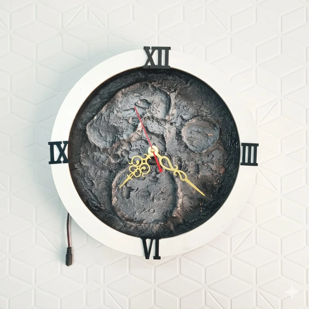 3D Moon Lamp Wall Clock (White)